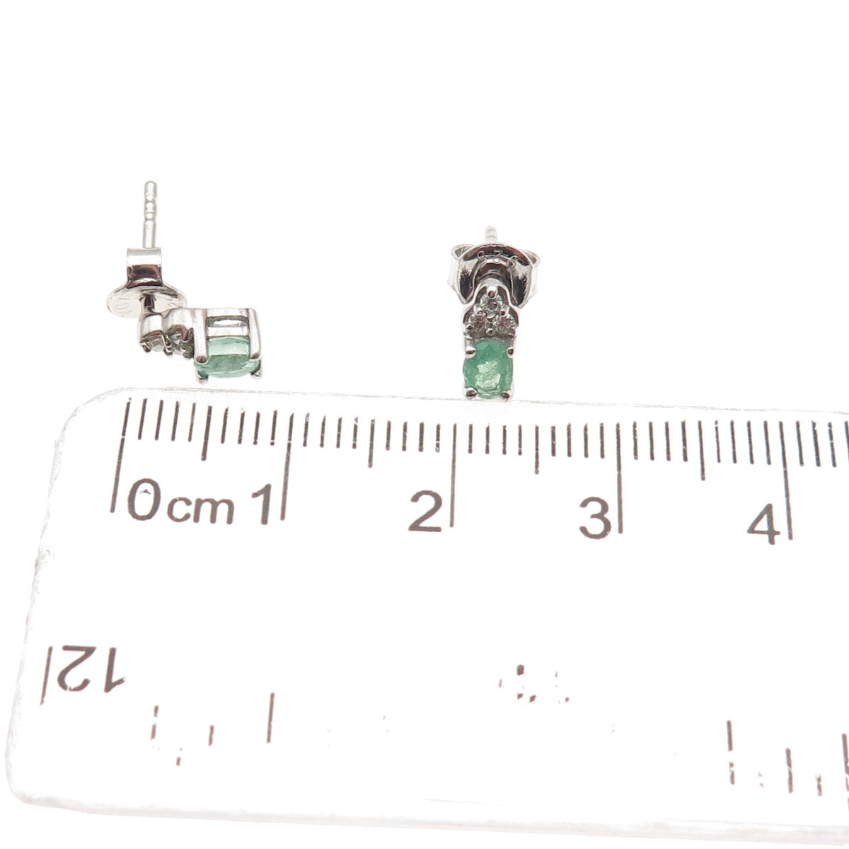 D'Joy 925 Sterling Silver Real Diamond & Emerald Stud Earrings