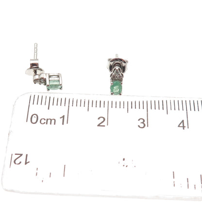 D'Joy 925 Sterling Silver Real Diamond & Emerald Stud Earrings