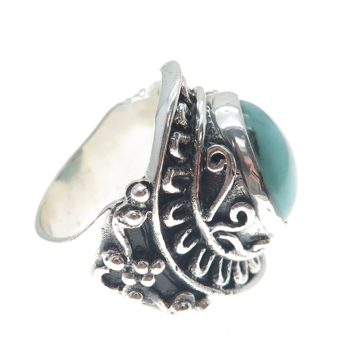 925 Sterling Silver Vintage Lone Mountain Turquoise Sun Oxidized Ring Size 10.25