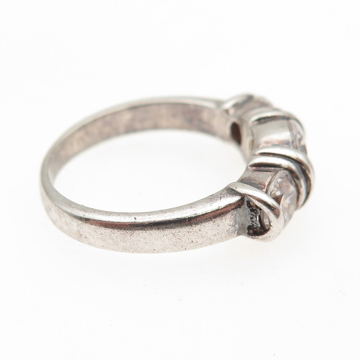 925 Sterling Silver Vintage Round-Cut C Z Oxidized Promise Ring Size 7