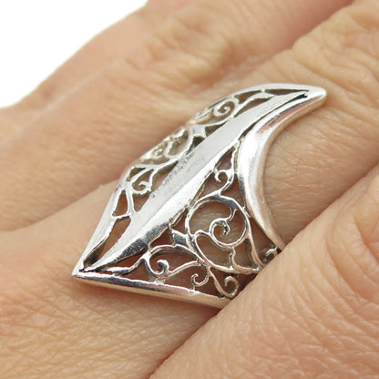 925 Sterling Silver Vintage Modernist Filigree Claw Ring Size 8