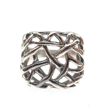 925 Sterling Silver Vintage Modernist Web Oxidized Ring Size 9.25