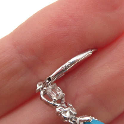 Chuck Clemency 925 Sterling Silver Real Turquoise & White Topaz Dangle Earrings