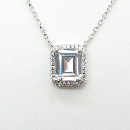 925 Sterling Silver Emerald & Round-Cut C Z Station Cable Chain Necklace 16-18"
