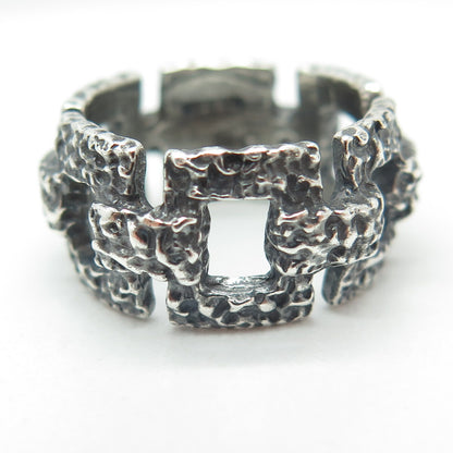 925 Sterling Silver Vintage Nugget Panel Link Oxidized Ring Size 6