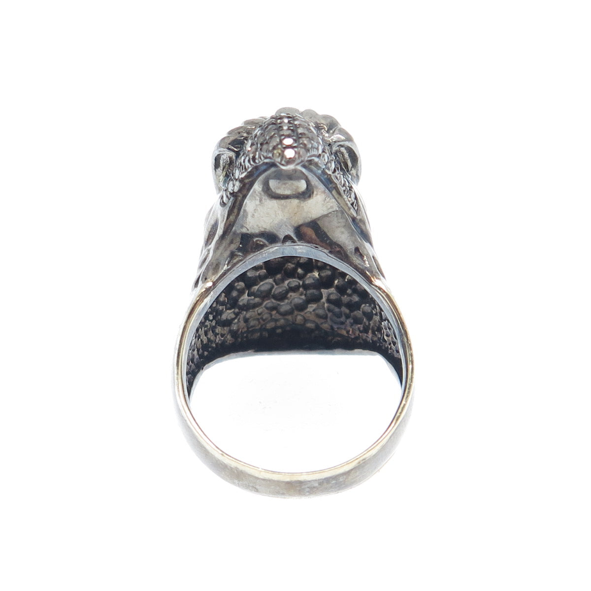 925 Sterling Silver Black Rhodium & 14K Gold Real Diamond Eagle Ring Size 7.5
