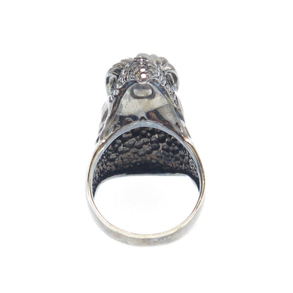 925 Sterling Silver Black Rhodium & 14K Gold Real Diamond Eagle Ring Size 7.5
