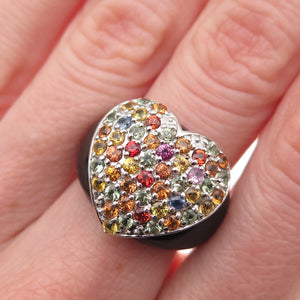SKJ Sheridan Kennedy 925 Sterling Real Multi-Sapphire Onyx Heart Ring Size 6.25