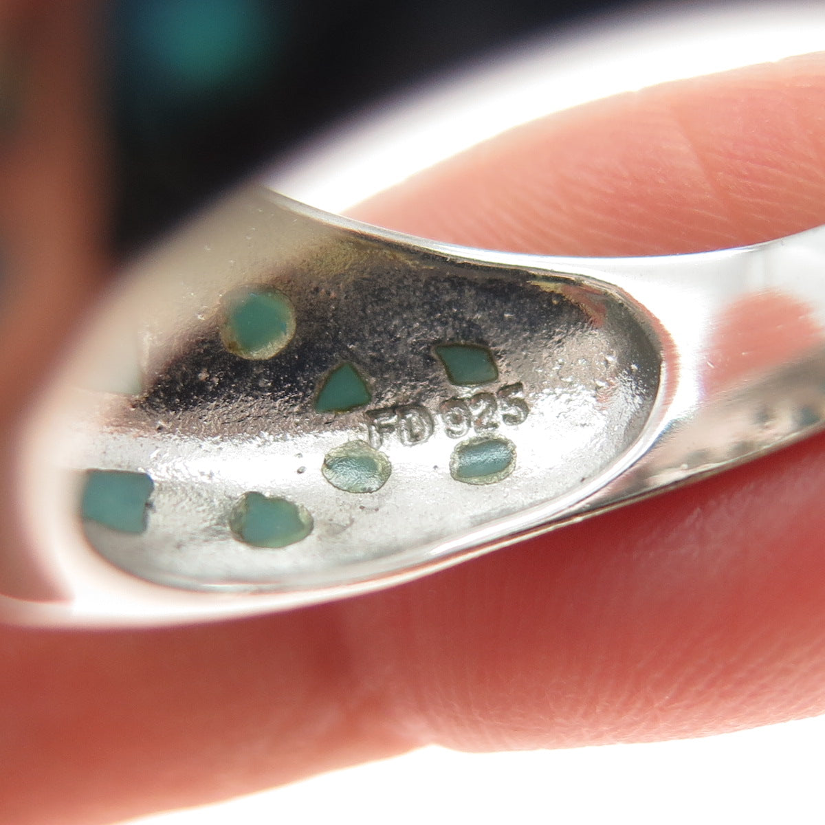 FD FELICIA DESIGN 925 Sterling Silver Vintage Real Opal Dome Ring Size 9.25