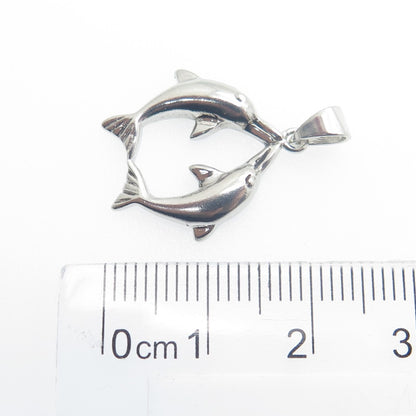 925 Sterling Silver Vintage Couple of Dolphins Pendant