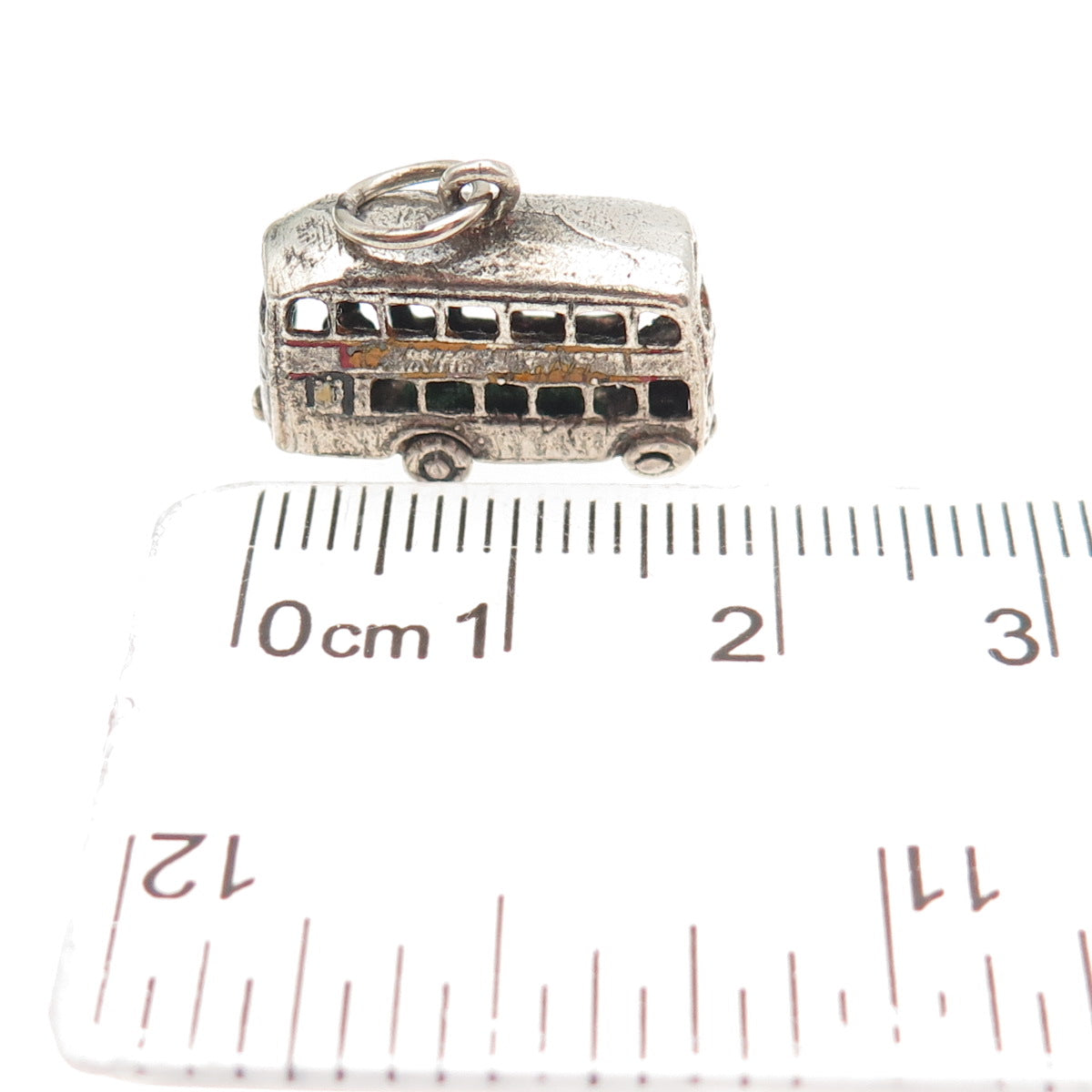 925 Sterling Silver Vintage Enamel London Double Decker Open Bus 3D Mini Pendant