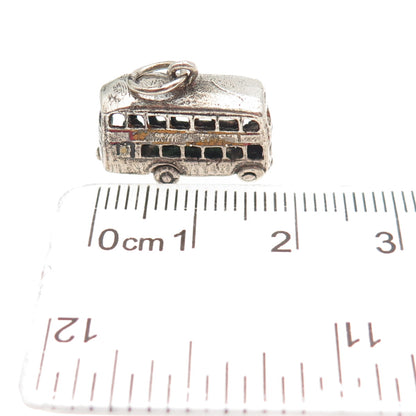 925 Sterling Silver Vintage Enamel London Double Decker Open Bus 3D Mini Pendant