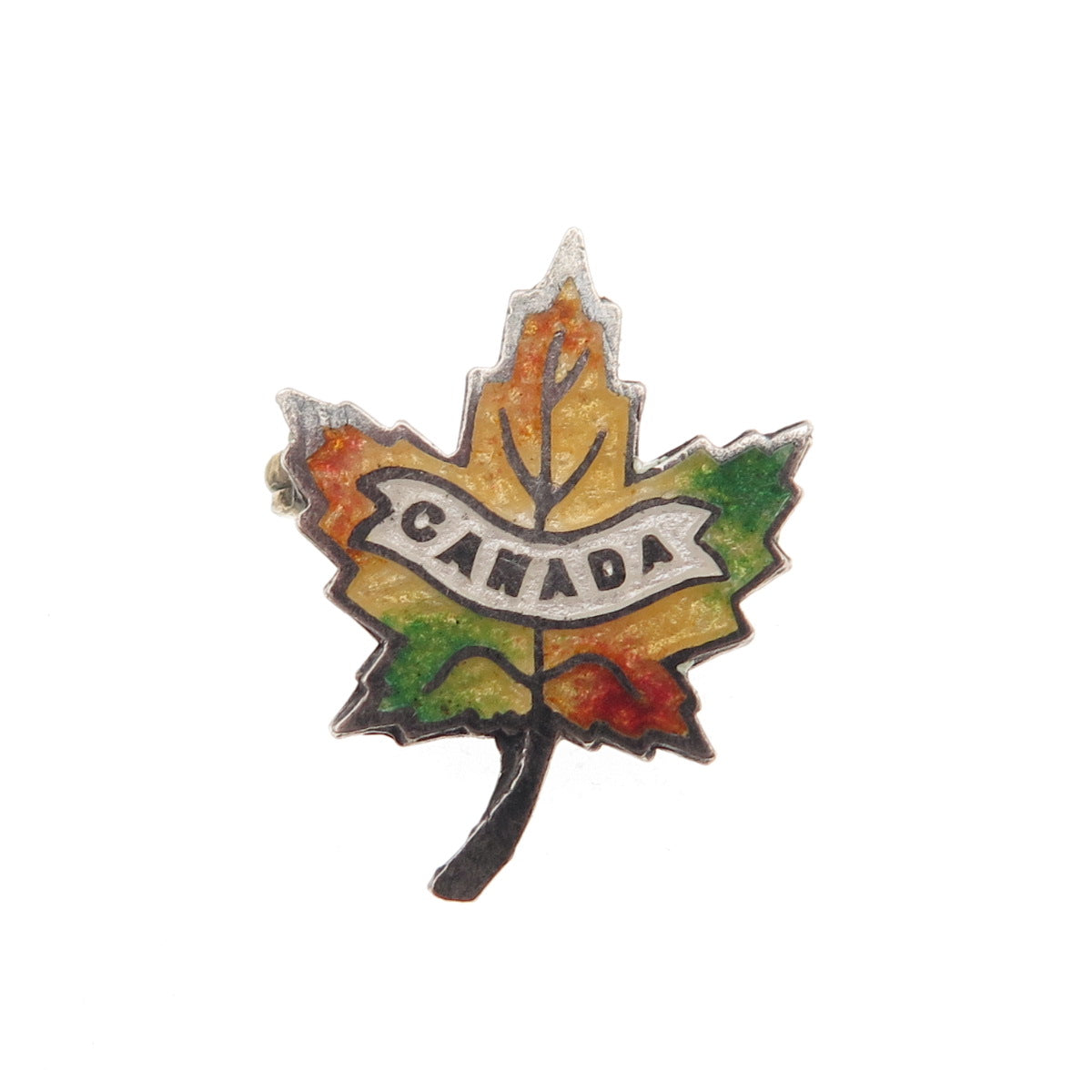 925 Sterling Silver Vintage Enamel Canada Maple Leaf Mini Pin Brooch