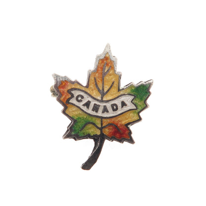 925 Sterling Silver Vintage Enamel Canada Maple Leaf Mini Pin Brooch