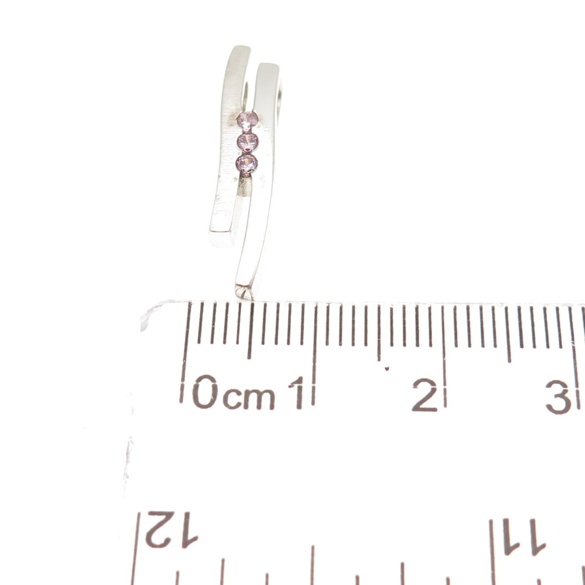 Fossil 925 Sterling Silver Pink C Z Modernist Mini Slide Charm Pendant