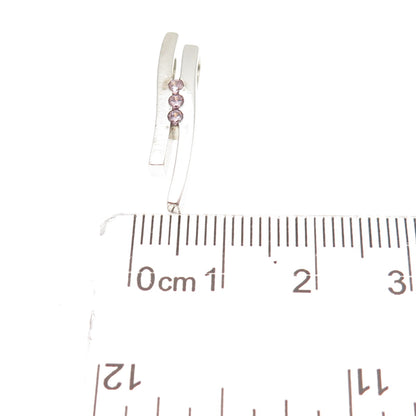 Fossil 925 Sterling Silver Pink C Z Modernist Mini Slide Charm Pendant