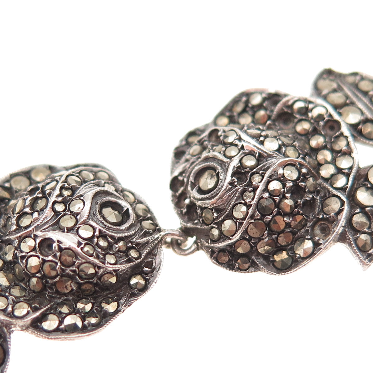 925 Sterling Antique Germany Marcasite Rose Necklace 16" (missing 19 stones)