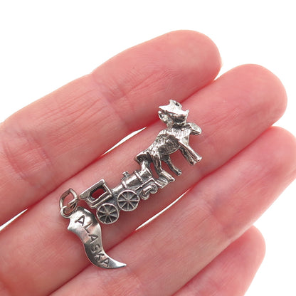 Pacific Jewelry 925 Sterling Vintage Steam Locomotive Train Moose Alaska Pendant