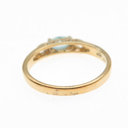 925 Sterling Silver Gold Plated Real Marquise-Cut Blue Topaz Ring Size 10