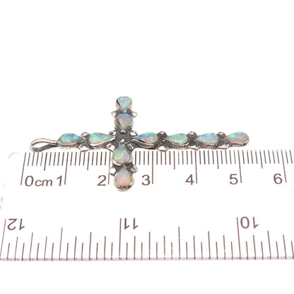 Old Pawn 925 Sterling Silver Vintage Southwestern Opal Cross Tribal Pendant