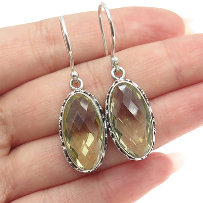 925 Sterling Silver Vintage Real Oval-Cut Citrine Crown Dangling Earrings