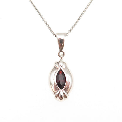 925 Sterling Silver Vintage Real Red Garnet Cable Chain Necklace 18"