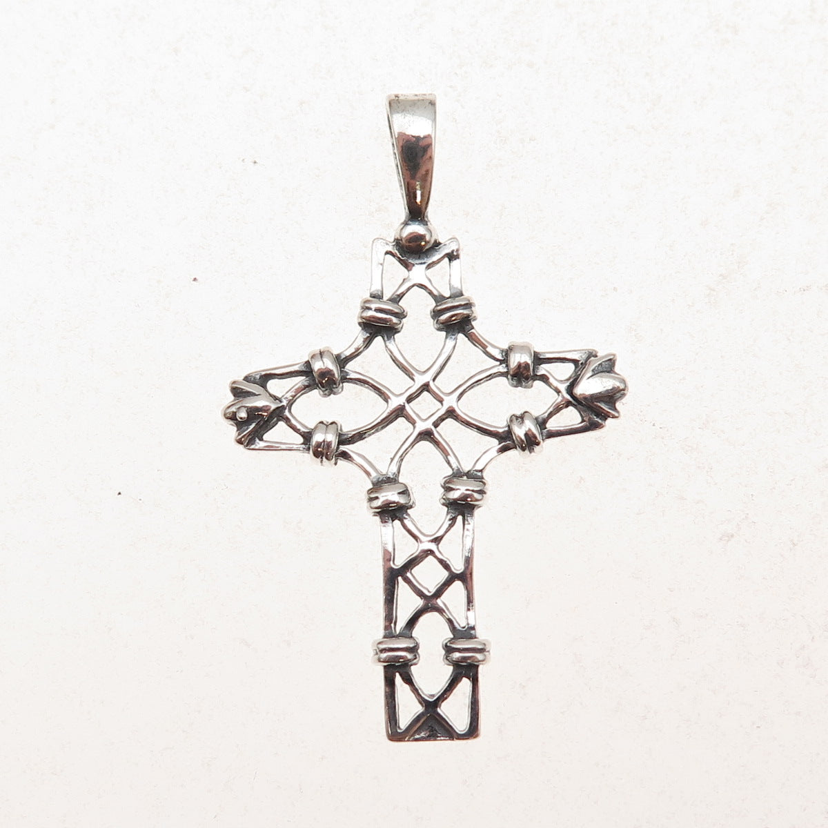 925 Sterling Silver Vintage Floral Cross Oxidized Charm Pendant