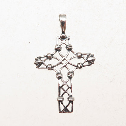 925 Sterling Silver Vintage Floral Cross Oxidized Charm Pendant