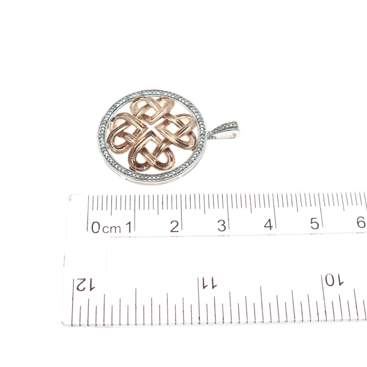 JANE SEYMOUR 925 Sterling Silver 2-Tone Real Diamond Heart Knot Pendant