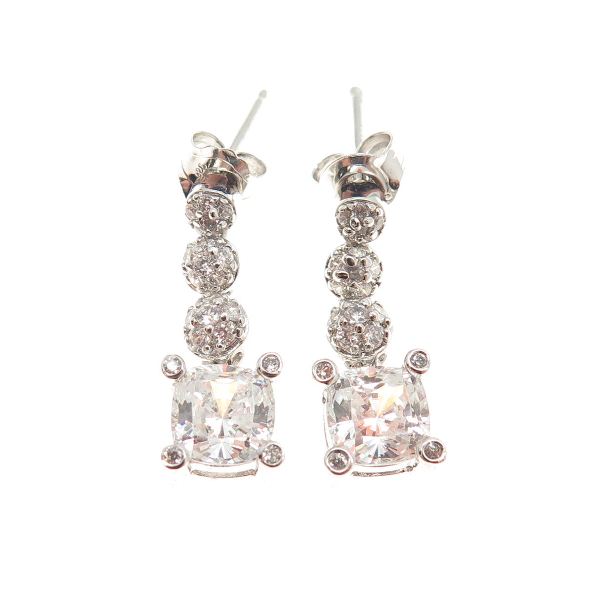 925 Sterling Silver Multi-C Z Dangling Earrings