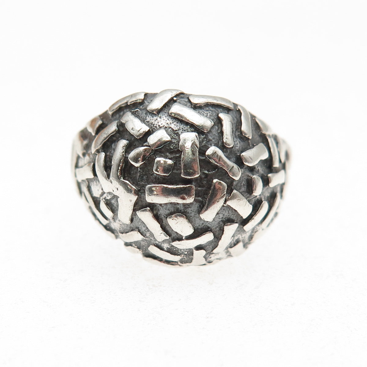 925 Sterling Silver Vintage Modernist Oxidized Dome Ring Size 6.25