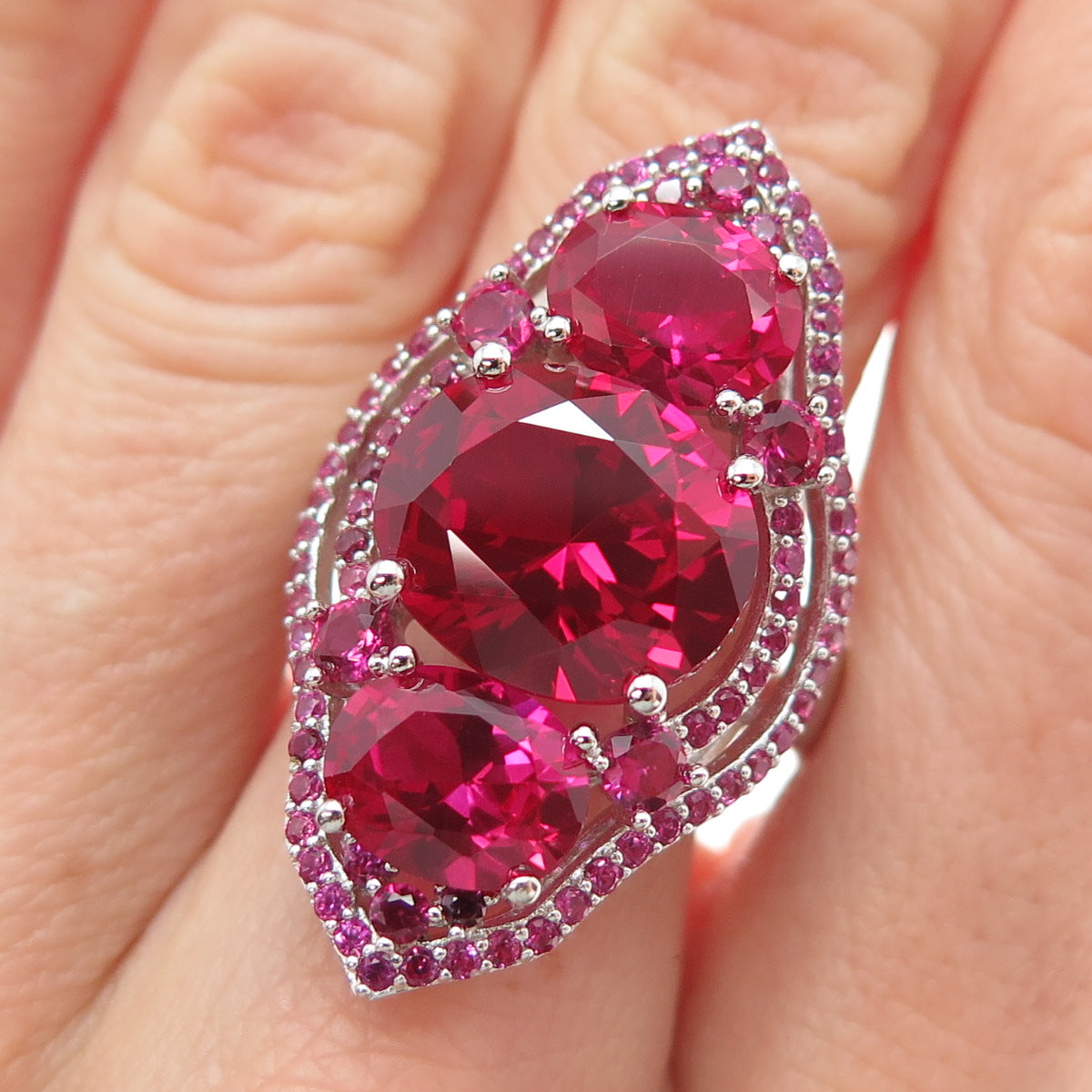 DSMK 925 Sterling Silver Lab-Created Pink Sapphire & Ruby Ring Size 7.25