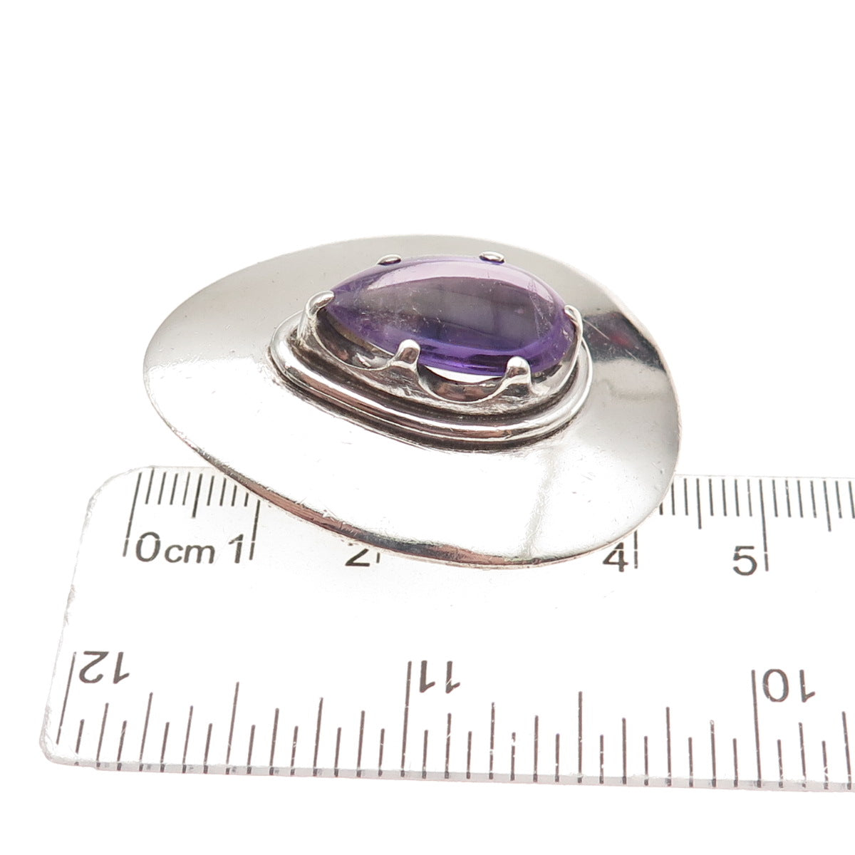 Los Ballesteros 925 Sterling Silver Vintage Mexico Amethyst Pin Brooch / Pendant