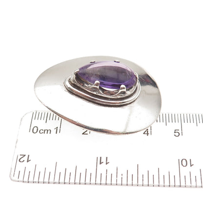 Los Ballesteros 925 Sterling Silver Vintage Mexico Amethyst Pin Brooch / Pendant