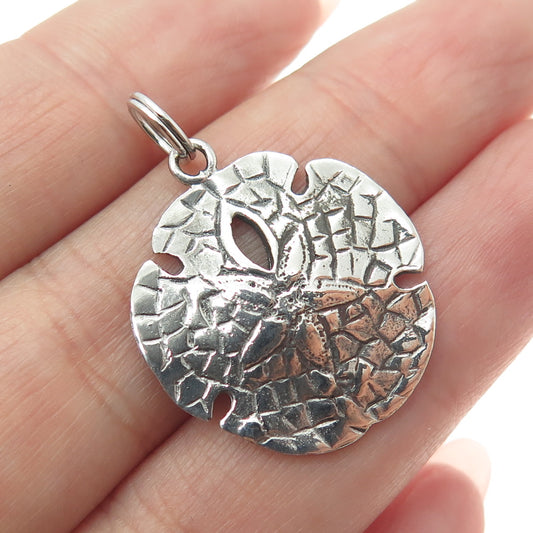 925 Sterling Silver Vintage Sand Dollar Dragon Skin Charm Pendant