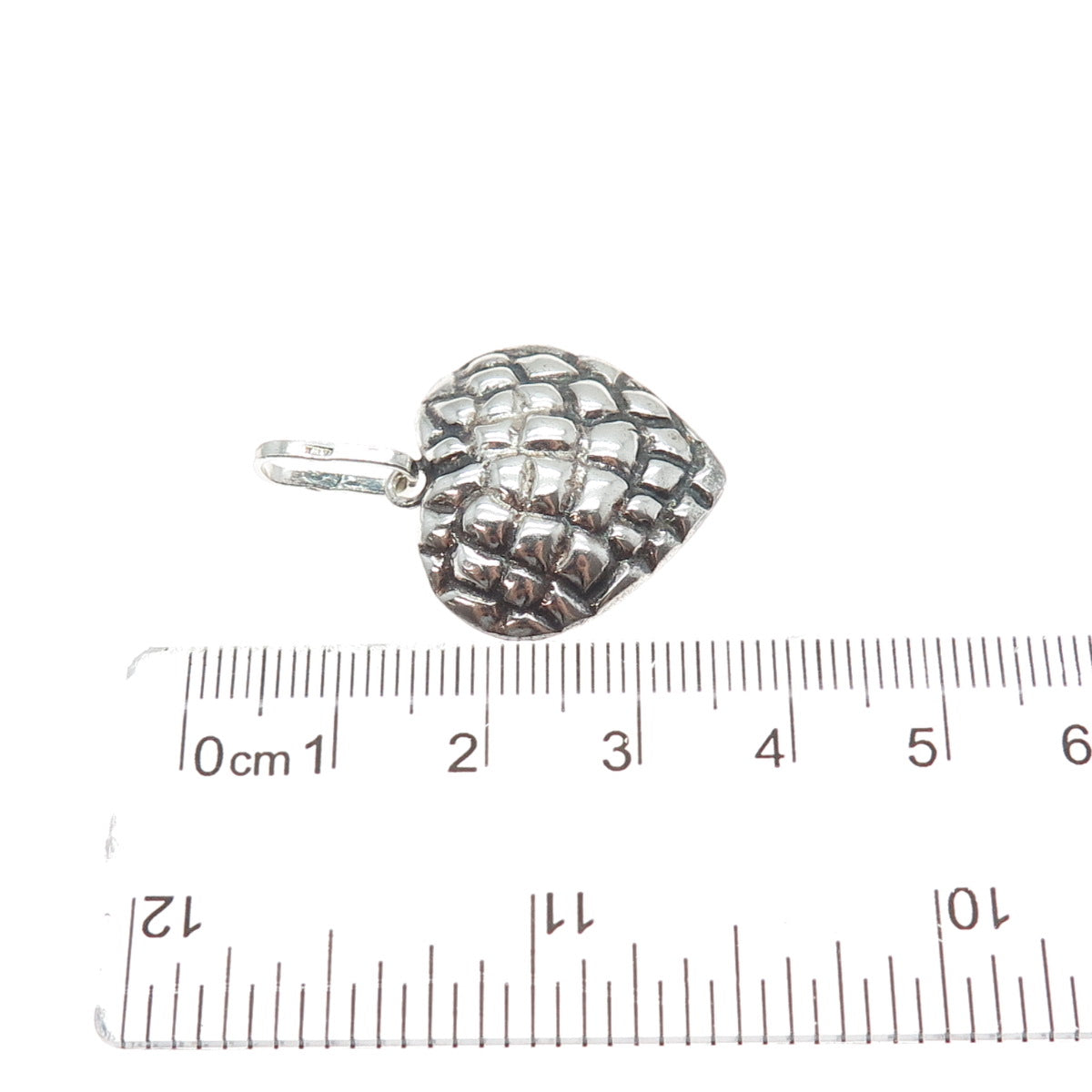 925 Sterling Silver Vintage Italy Dragon Skin Heart Oxidized Charm Pendant