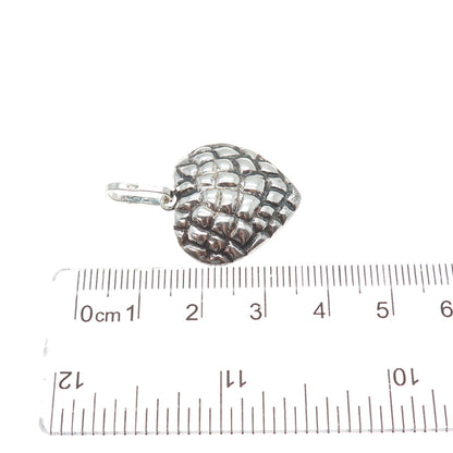 925 Sterling Silver Vintage Italy Dragon Skin Heart Oxidized Charm Pendant