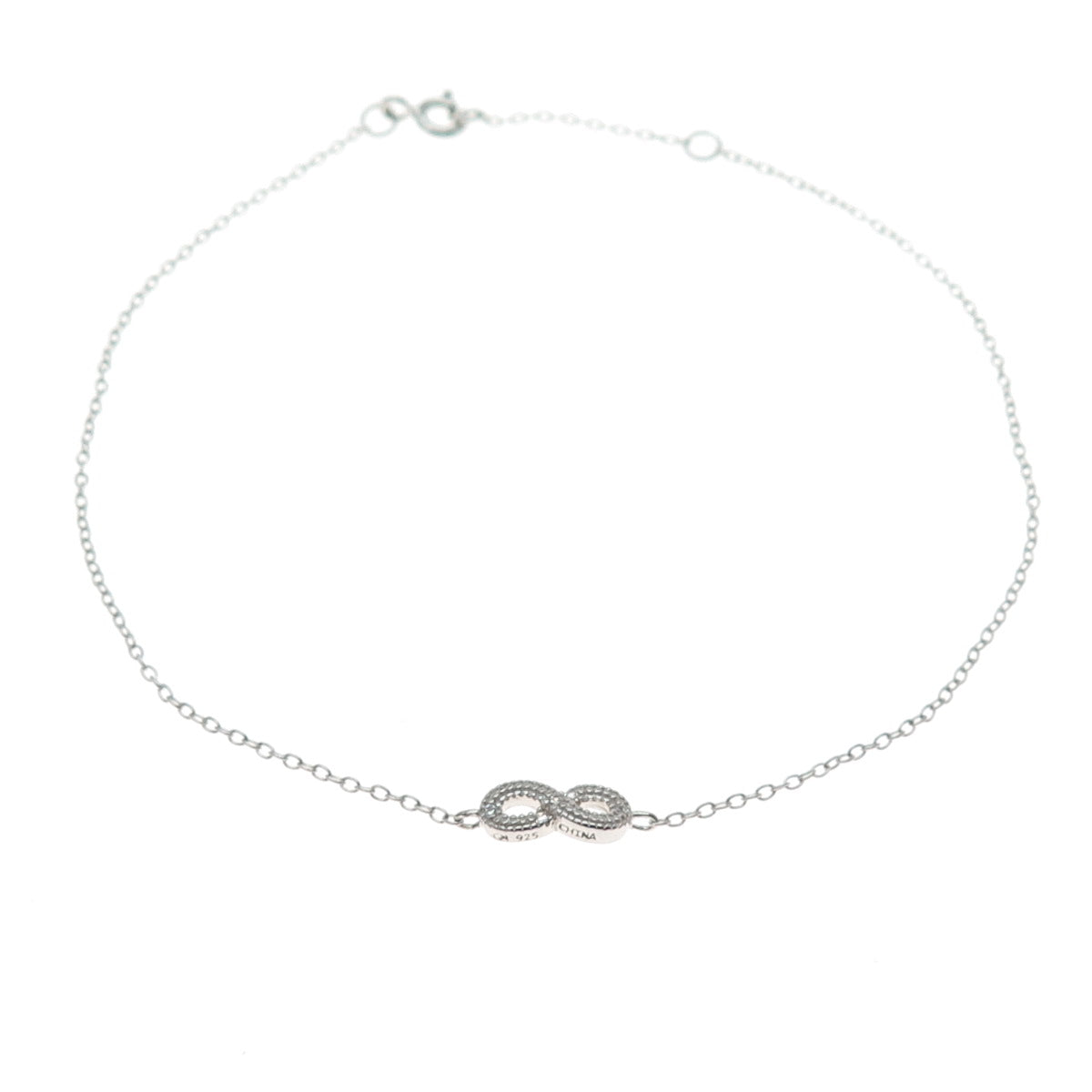 925 Sterling Silver Round-Cut C Z Infinity Anklet / Bracelet 8.75-9.75"