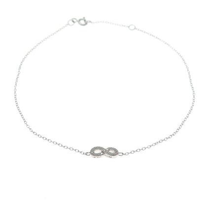 925 Sterling Silver Round-Cut C Z Infinity Anklet / Bracelet 8.75-9.75"