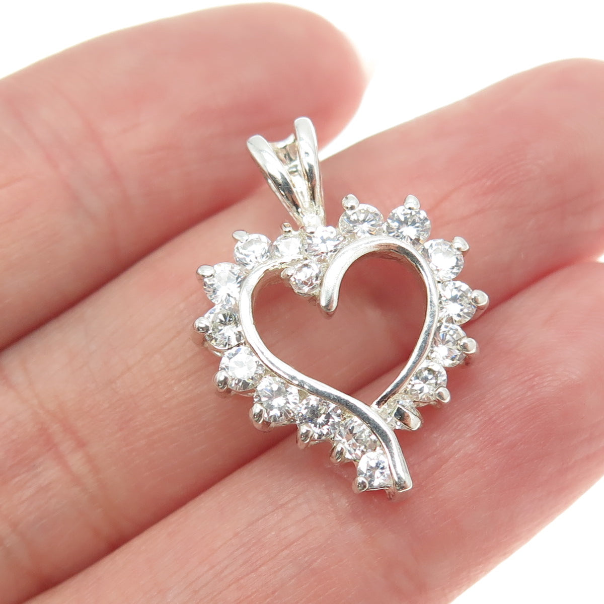 925 Sterling Silver Round-Cut C Z Heart Pendant