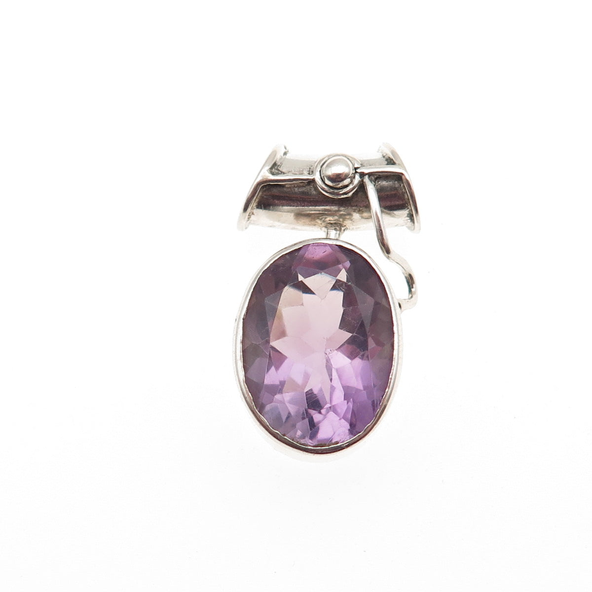 VERSANI 925 Sterling Silver Vintage Real Oval-Cut Amethyst Slide Charm Pendant