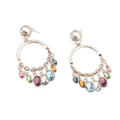 925 Sterling Silver Vintage Topaz Peridot Amethyst Citrine & Tourmaline Earrings