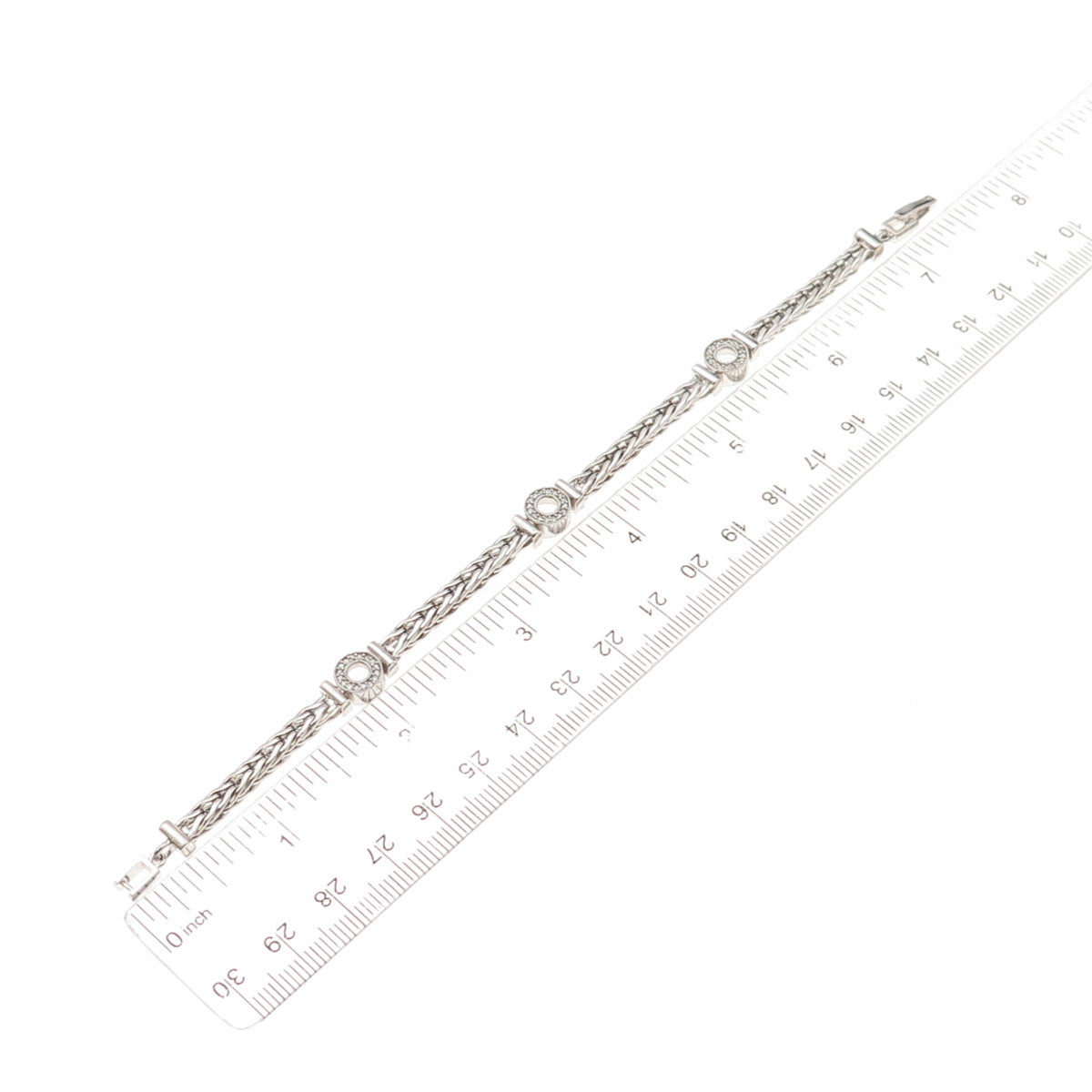 925 Sterling Silver Real Round-Cut Diamond Station Spiga Link Bracelet 7"