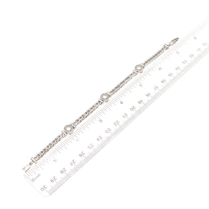 925 Sterling Silver Real Round-Cut Diamond Station Spiga Link Bracelet 7"