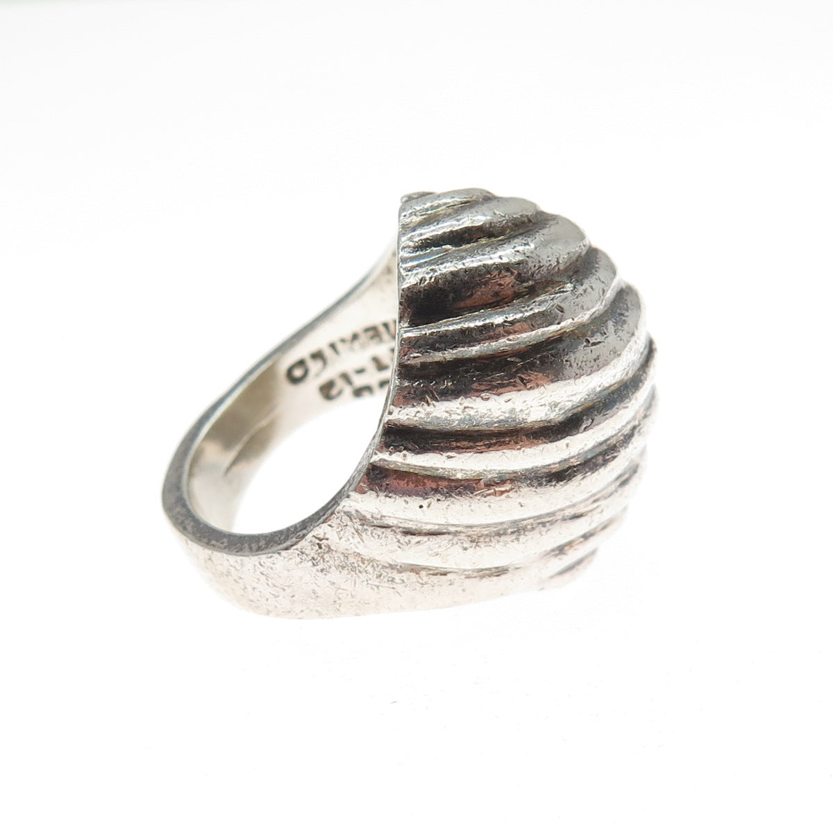 925 Sterling Silver Vintage Mexico Modernist Wavy Ribbed Dome Ring Size 6