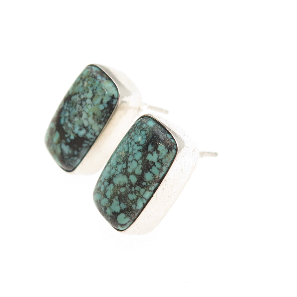 Old Pawn Sterling Silver Vintage Southwestern Peacock Turquoise Tribal Earrings