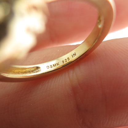 DSMK 925 Sterling Silver Gold Plated Real Diamond & Sapphire Ring Size 7