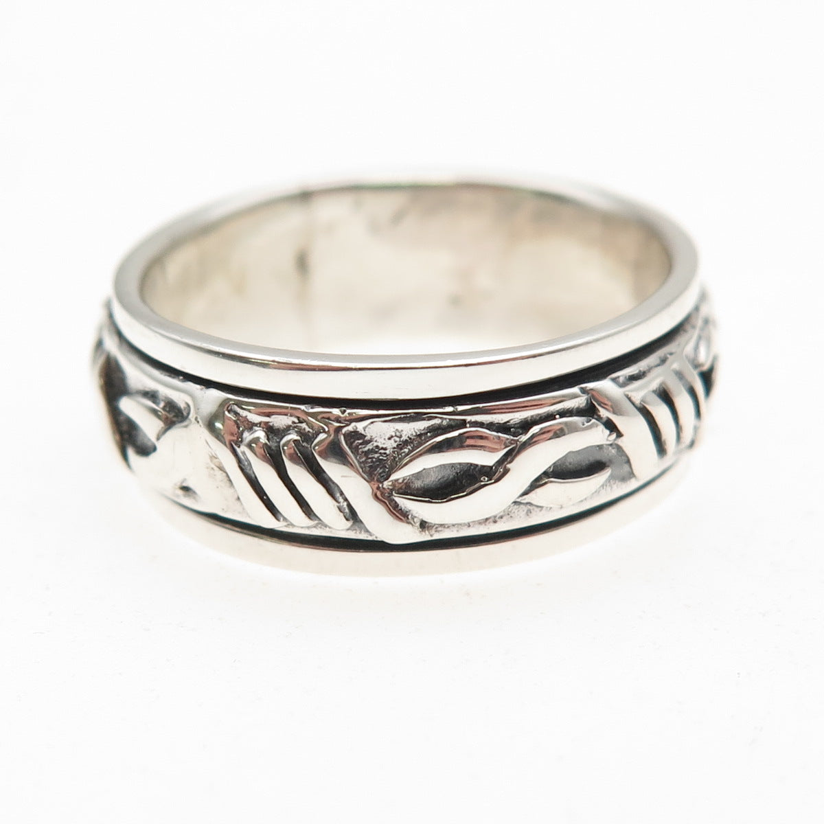 925 Sterling Silver Vintage Celtic Oxidized Rotating Band Ring Size 10