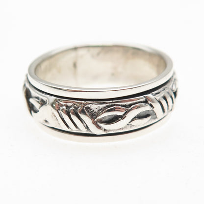 925 Sterling Silver Vintage Celtic Oxidized Rotating Band Ring Size 10