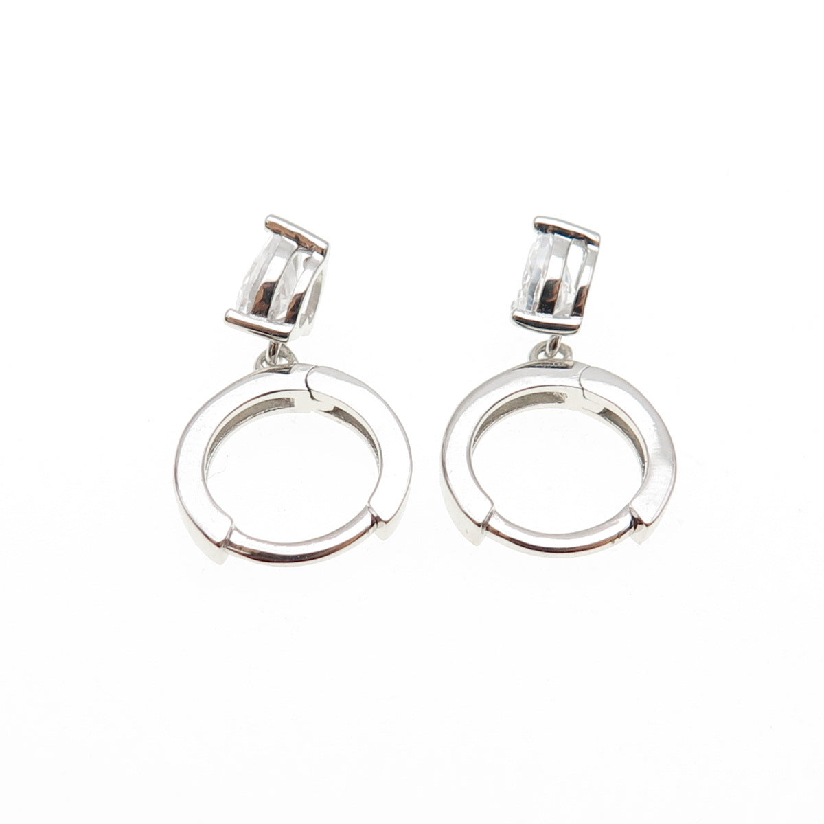 925 Sterling Silver Heart-Cut C Z Dangle Hoop Earrings